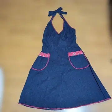 70s 데님 홀더넥 원피스