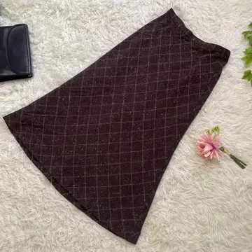 새상품급 히로코코시노 롱 타이트 스커트 체크 브라운 플래닛 패턴 M