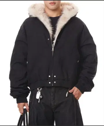 Evo+Revo 후드 퍼 자켓 블랙