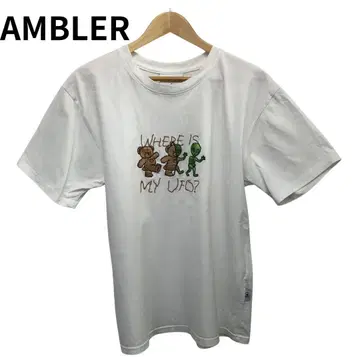 암브라 곰 에이리언 자수 여성용 한국 화이트 T셔츠 반팔 M