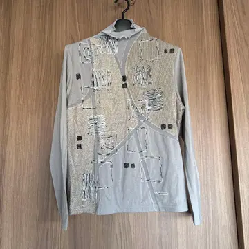 빅 사이즈 기하학 패턴 자수 그레이 긴팔 상의