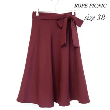 로페피크닉 허리 리본 포함 무릎 기장 플레어 스커트 페미닌 버건디
