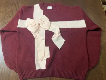 merry jenny 선물 리본 니트 보르도 빨간색