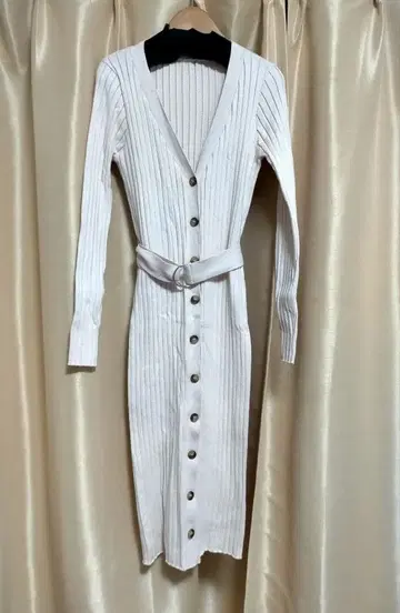 화이트 리브 편직 롱 원피스 롱 가디건