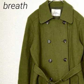 breath 롱 코트 더블 벨트 안감 부착 심플 울 혼방