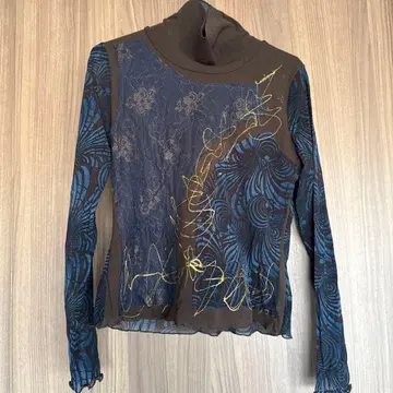 빅 사이즈 파랑 브라운 터틀넥 긴팔 상의