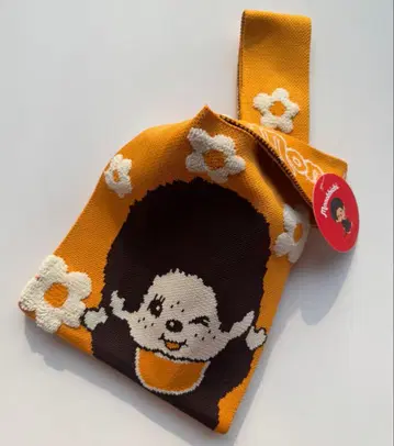 [ 몽치치 군/오렌지 ] 몽치치 꽃 패턴 니트 백 M