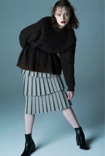 CLANE 클라네 삼단 플리츠 스커트 타이트 하운드투스 체크 그레이 1