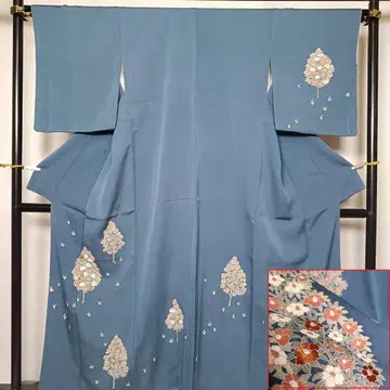 2195 호몬기 순수 실크 홍백 동백 유젠 이중 기모노 일본 의류 기모노