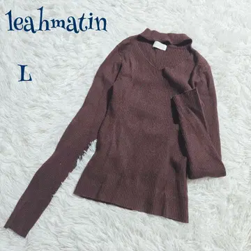 [ 빈티지 ] 변형 하이넥 V넥 리브 니트 L 무지 내추럴 브라운