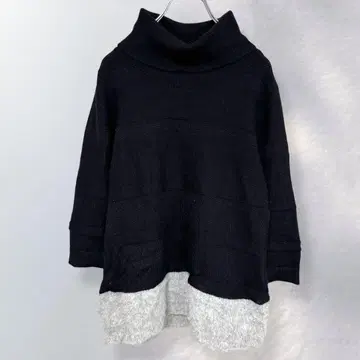 터틀넥 알파카 니트 스웨터 밑단 절개 심플 무지 [ i509