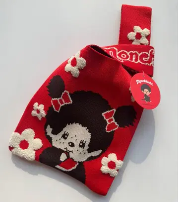 [ 몽치치짱/레드 ] 몽치치 꽃무늬 패턴 니트 백 M