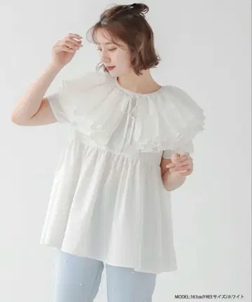 fit more / 오간자 칼라 페플럼 블라우스