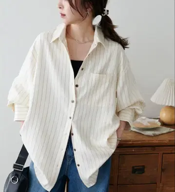 피치 기모 스트라이프 셔츠