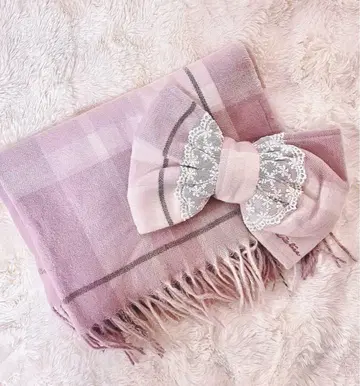 LIZLISA 체크 리본 스톨 머플러 핑크