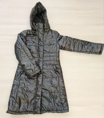 블랙 롱 후드 부착 다운 자켓