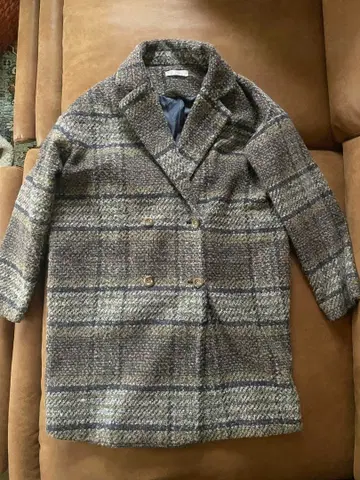 체크 무늬 더블 브레스트 체스터 코트