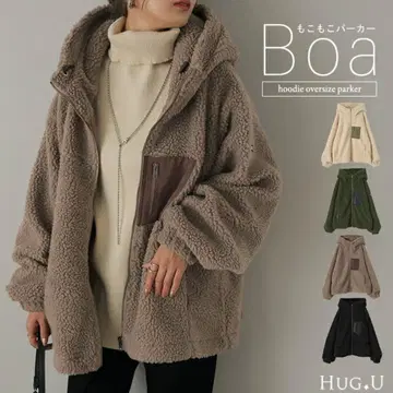 hug.u 보아 자켓 플리스 블루종 아우터 후드 오버 사이즈