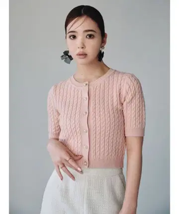 CLAIMUR 케이블 니트 반팔 가디건