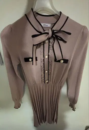 AnkRouge 핑크 리본 포함 니트 원피스