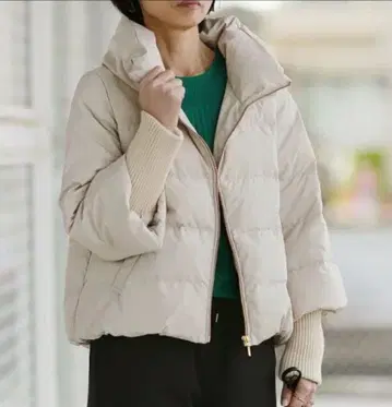 파시오네 소매 리브 다운 숏 기장 오렌지 베이지