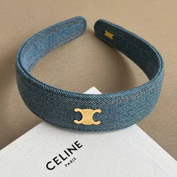 데님 헤어밴드 골드 로고 부착