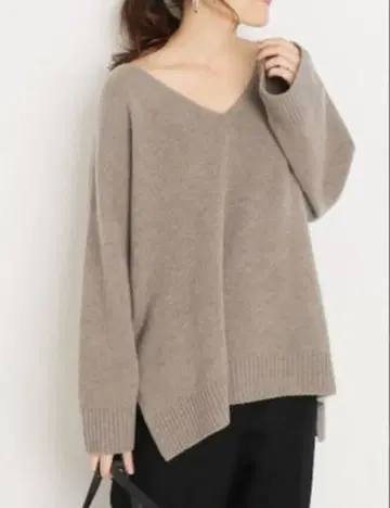 스픽 앤 스팬 울 캐시미어 V넥 니트 베이지