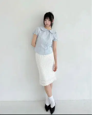 hugi 스카이블루 프릴 반팔 셔츠