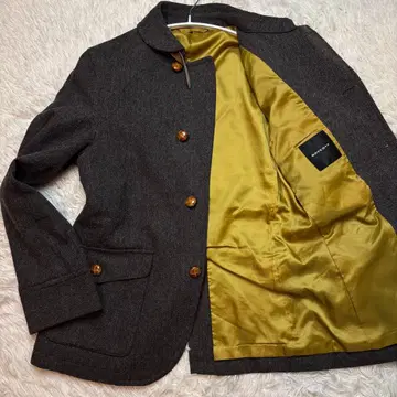 보이콧 트위드 마린 코트 헤링본 싸개 버튼