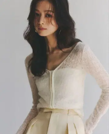 anuans 울 레이스 니트탑 아이보리