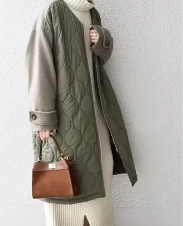 SHIPS 쉽스 퀼팅 지퍼 코트 올리브