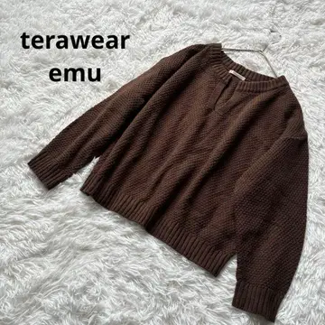 [ terawear emu ] 긴팔 스웨터 니트 오픈 카라 브라운 M