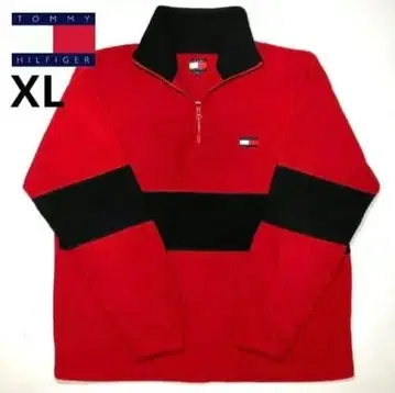 TOMMY HILFIGER 하프 지퍼 플리스 빨간색