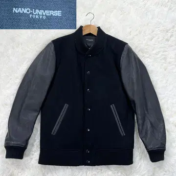 나노 유니버스 M 울 x 가죽 바시티 자켓 블랙 소매 가죽