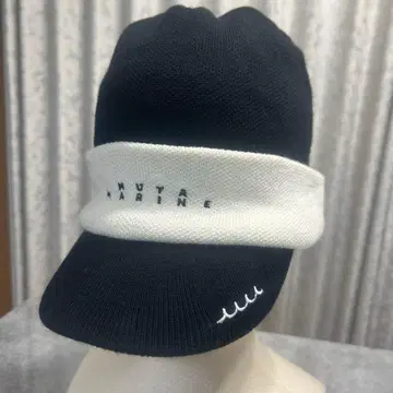 [ 무타 마린 골프 니트 모자 골프용 블랙, 화이트 로고 자수 ]
