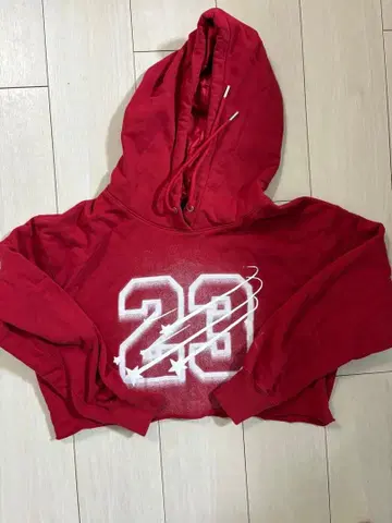 Jordan 후드 부착 레드 크롭 후드티 M 사이즈