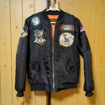 AVIREX 블랙 MA-1 플라이트 자켓 와펜 M 설명문 필독