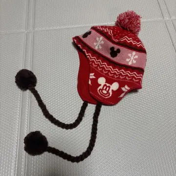 미키마우스 겨울용 니트 모자 빨간색