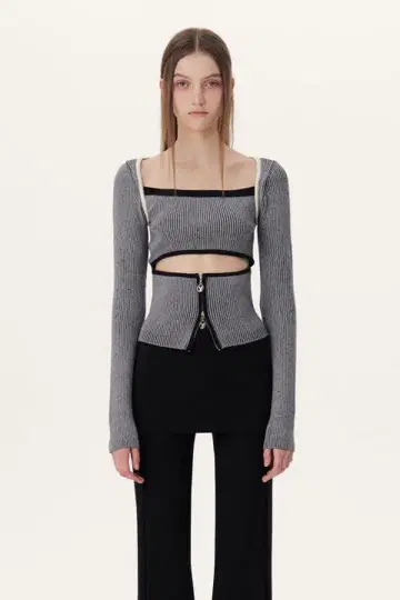 YUSE 그레이와 블랙 스트라이프 긴팔 상의