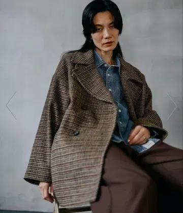 울 더블 미들 체크 코트 렙심 LEPSIM