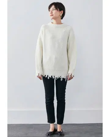 펠리시모 MEDE 19F 데미지 가공 울 혼방 니트 스웨터 아이보리