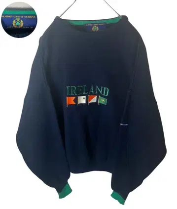 아일랜드제 아일랜드 빅 로고 자수 네이비 코튼 니트 XL 빅 사이즈