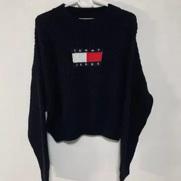타미힐피거 진스 블랙 크롭 스웨터