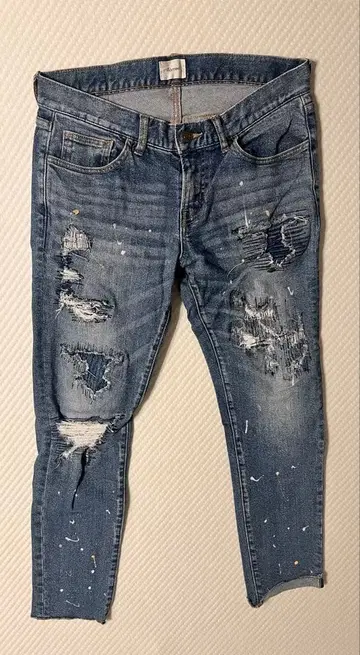 데미지 가공 슬림핏 데님 팬츠 M
