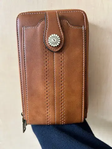 브라운 가죽 더블 지퍼 지갑 숄더백