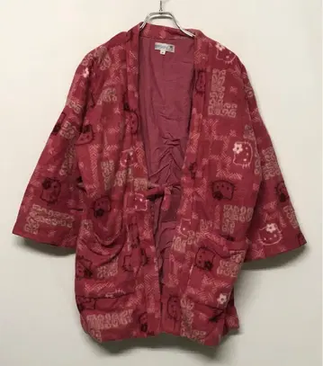 헬로키티 산리오 레트로 올 패턴 전체 안감 플리스 도테라 반텐