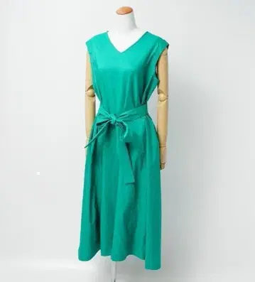 lelill 린넨 혼방 슬리브리스 원피스 허리 리본 포함 A라인