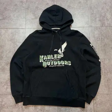 블랙 후드 부착 후드티 육중한 아웃도어 프린트