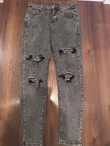 JGG 조거 맨투맨 데님 팬츠 그레이 데미지