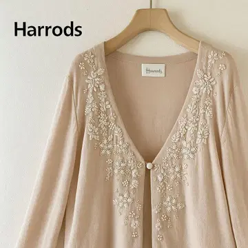 해롯 플라워 비즈 자수 가디건 베이지 핑크 계열 울 혼방